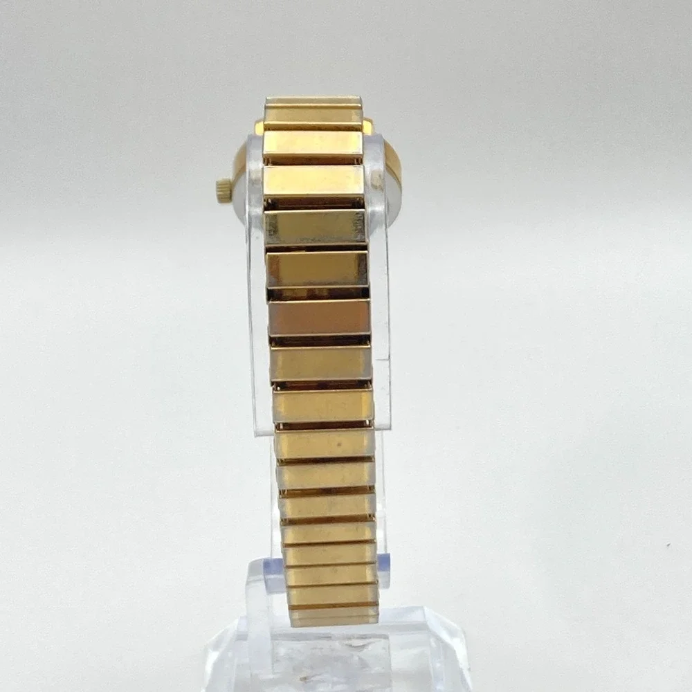 Vtg Jules Jurgensen Women's Watch 21mm Gold Tone Stretch New Battery SMALL 5.75